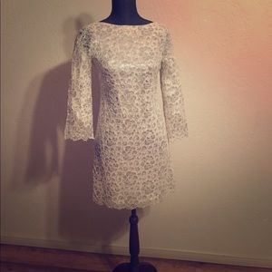 Dress vintage 60’s silver metallic and white lace